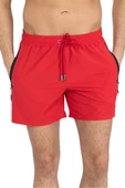 Kırmızı Likralı Esnek Kumaş Su İtici Özellikli Düz Renk Erkek Plaj Deniz Şort Mayo - 2201-Kirmizi thumbnail 2