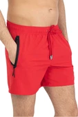 Kırmızı Likralı Esnek Kumaş Su İtici Özellikli Düz Renk Erkek Plaj Deniz Şort Mayo - 2201-Kirmizi thumbnail 1