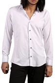 Beyaz Lacivert Bieli Yaka Dar Kesim Micro Kumaş Kol Düğmeli Slim Fit Erkek Gömlek - 200-3 thumbnail 2