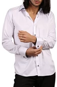 Beyaz Lacivert Bieli Yaka Dar Kesim Micro Kumaş Kol Düğmeli Slim Fit Erkek Gömlek - 200-1 - 1