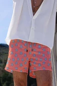 Su İtici Özellikli Dijital Baskılı Erkek Deniz Şort Mayo - 153-Somon thumbnail 2