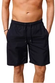 Lacivert Uzun Model Su İtici Özellikli Düz Renk Erkek Plaj Deniz Şort Mayo - 2203-Lacivert thumbnail 1