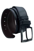 Siyah Suni Deri Çift Dikişli Model 4.5 cm.lik Spor Kemer - 4500-12-22K-E thumbnail 3