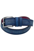 Lacivert Suni Deri Denim Kot Desenli 4 cm.lik Spor Kemer - 9805 - 4