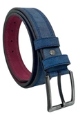 Lacivert Suni Deri Denim Kot Desenli 4 cm.lik Spor Kemer - 9805 - 5