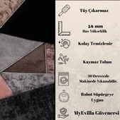 Dekoratif Puffy Peluş Yumuşak Kaymaz Taban Kesme Halı Yolluk Desenli Krem - 7