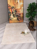 Dekoratif Puffy Peluş Yumuşak Kaymaz Taban Kesme Halı Yolluk Desenli Krem - 1