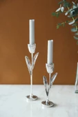 2'li Elegant Botanica Gümüş Yapraklı Mumluk Seti - 2
