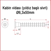 Metal Galvaniz Kabin vidası (yıldız başlı sivri) 06,3x50mm 1000 Adet Kargo bedava - 5