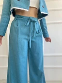 Çizgili Çift Mavi Bağcıklı Palazzo Pantolon - 4