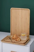 2li Büyük Boy Gourmet Bambu Kahvaltı Tabağı Pasta Servis Sunum Tepsi İkramlık Ahşap Tabak 36X24 Set - 2