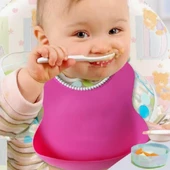 Mama Önlüğü Pembe Çocuk Bebek Mama Dökülme Engelleyici Bükülebilir Önlük - 1