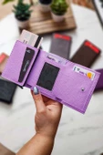 Mekanizmalı Cüzdan Vegan Deri Kartlık 9 Adet Kart Ve Geniş Para Bölmeli Rfıd Engelleme Lila thumbnail 5