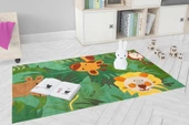 Çocuk Halısı ve Bebek Halısı Yıkanabilir Kaymaz Taban Figürlü Yeşil Dijital Baskı Halı HC069 - 3