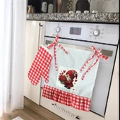 Aşk Cücesi Love Gnome Fırfırlı, Buldan keten Fırın Önlüğü (Örtüsü) ve Eldiveni thumbnail 1