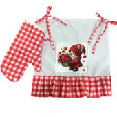 Aşk Cücesi Love Gnome Fırfırlı, Buldan keten Fırın Önlüğü (Örtüsü) ve Eldiveni thumbnail 2