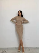 Modatalika Kadın Midi Boy Uzun Kol Özel Tasarım Boncuk İşlemeli Trend Elbise - 3