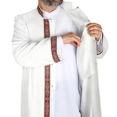 İmam Cübbesi Kemik Rengi - Bordo Biyeli Bordürlü - 1