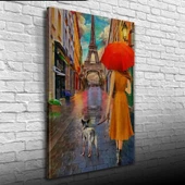 Eyfel Kulesi önünde Kırmızı Şemsiyeli Kadın Yağlıboya Kanvas Tablo 50 x 70 thumbnail 1