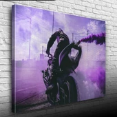 Mor Dumanlar saçan Motosiklet ve Sürücüsü Kanvas Tablo 50 x 70 thumbnail 3
