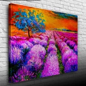 Lavanta Tarlasında Gündoğumu Yağlıboya Kanvas Tablo 50 x 70 - 1