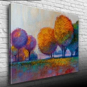 Günbatımı Sazlıklar ve Ağaçlar Yağlıboya Kanvas Tablo 50 x 70 - 1