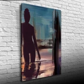 Gece Havuzdaki Kadın , Mavi Siyah Tonlarda Kanvas Tablo 50 x 70 thumbnail 1