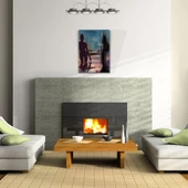 Gece Havuzdaki Kadın , Mavi Siyah Tonlarda Kanvas Tablo 50 x 70 thumbnail 2