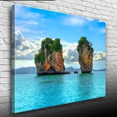 Deniz de İki Adacık, Mavi Tonlarda Fotoğraf Kanvas Tablo 50 x 70 thumbnail 1