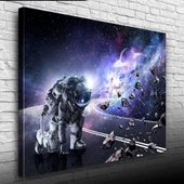 Uzayda Astronot ve Meteor Yağmuru Kanvas Tablo 50 x 70 - 3