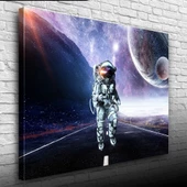 Uzayda Astronot ve Gezegenler Kanvas Tablo 50 x 70 - 1