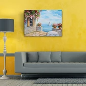 Taş Balkon, Deniz ve Yelkenli Yağlıboya Kanvas Tablo 50 x 70 thumbnail 2