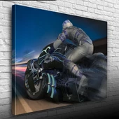 Futuristik Motosiklet ve Sürücüsü Kanvas Tablo 50 x 70 thumbnail 1