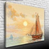 Günbatımında Yelkenli Tekne Yağlıboya Kanvas Tablo 50 x 70 thumbnail 3