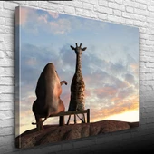 Banktaki Fil ve Zürafa Kanvas Tablo 50 x 70 thumbnail 3
