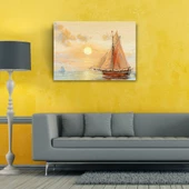 Günbatımında Yelkenli Tekne Yağlıboya Kanvas Tablo 50 x 70 thumbnail 2