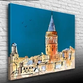 Galata Kulesi , Mavi Kahverengi Tonlarda Kanvas Tablo 50 x 70 thumbnail 3