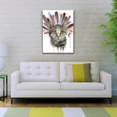 Kızılderili Kıyafetli Sevimli Kedi Kanvas Tablo 50 x 70 - 2