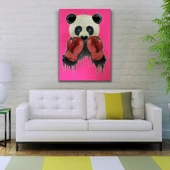 Pembe Arka Plan Boksör Panda Kanvas Tablo 50 x 70 thumbnail 2