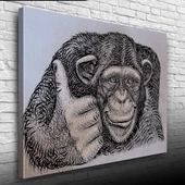 Siyah ve Gri Tonlarda Maymun Portresi Kanvas Tablo 50 x 70 thumbnail 1