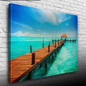 Turkuaz Deniz ve İskele Kanvas Tablo 50 x 70 thumbnail 1