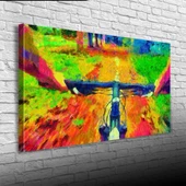 Ormanda Dağ Bisikleti  Kanvas Tablo 60 x 120 - 1