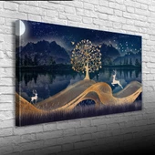 Soyut , Göl ve Dağ Manzarası Kanvas Tablo  60 x 120 - 3