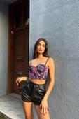 Çiçekli Destekli Lacivert Bustiyer - 5