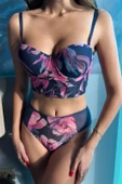 Çiçekli Destekli Lacivert Bustiyer - 6