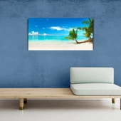 Turkuaz Deniz , Beyaz Kumlar ve Palmiyeler Kanvas Tablo 60 x 120 thumbnail 3