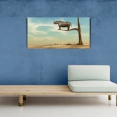 Gergedan, Çöl ve Kuru Ağaç Retro Kanvas Tablo 60 x 120 thumbnail 3