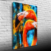 Flamingo, Turuncu ve Mavi Tonlarda Suluboya Tekniğinde Kanvas Tablo 50 x 70 thumbnail 1