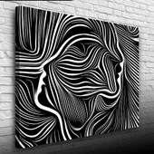 Soyut İnsan Portresi Siyah Beyaz Kanvas Tablo 50 x 70 thumbnail 1