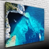 Turkuaz Sularda Mağaraya Giren Tekne Kanvas Tablo 50 x 70 thumbnail 1